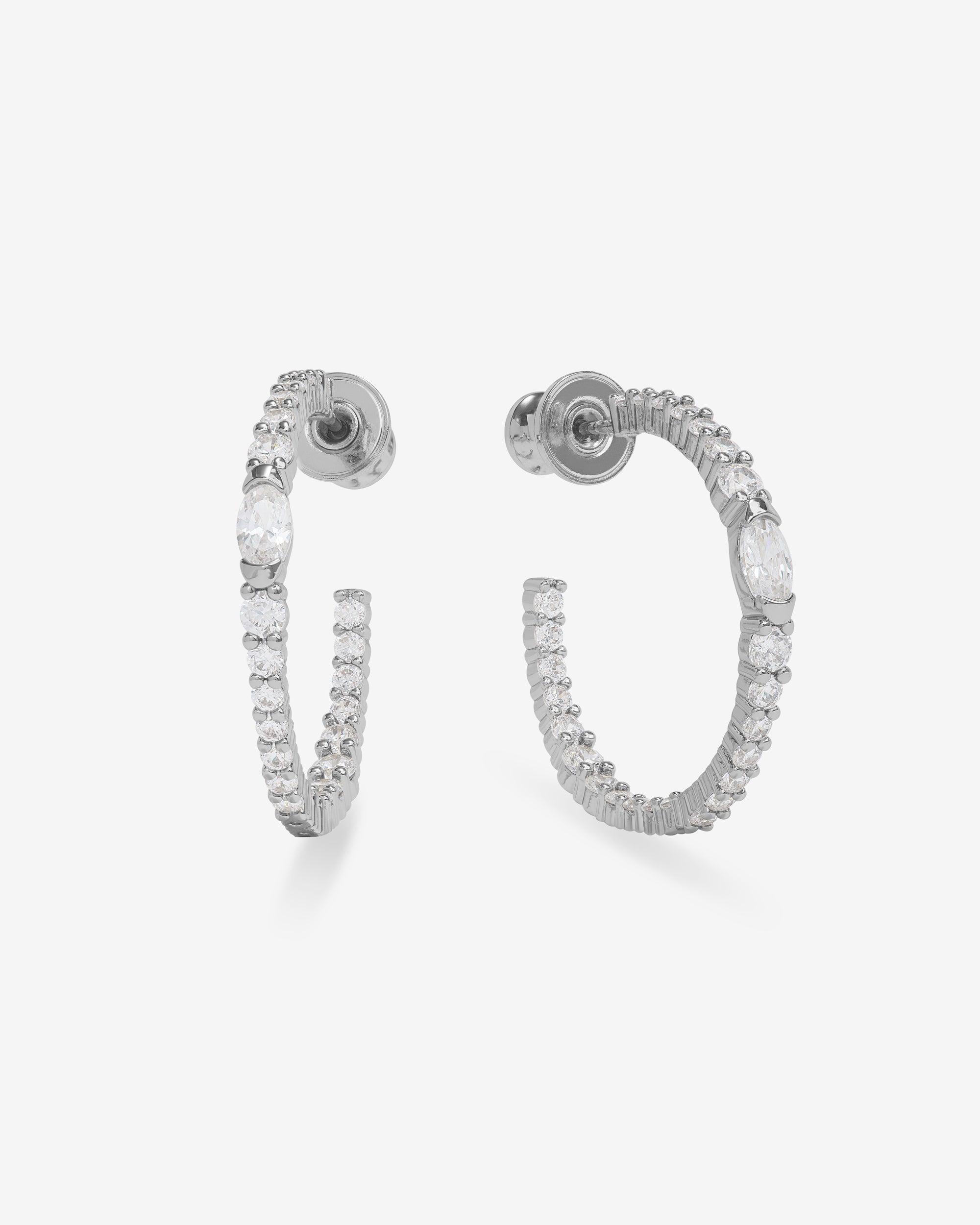 The Maven Hoops 1" - Silver|White Diamondettes