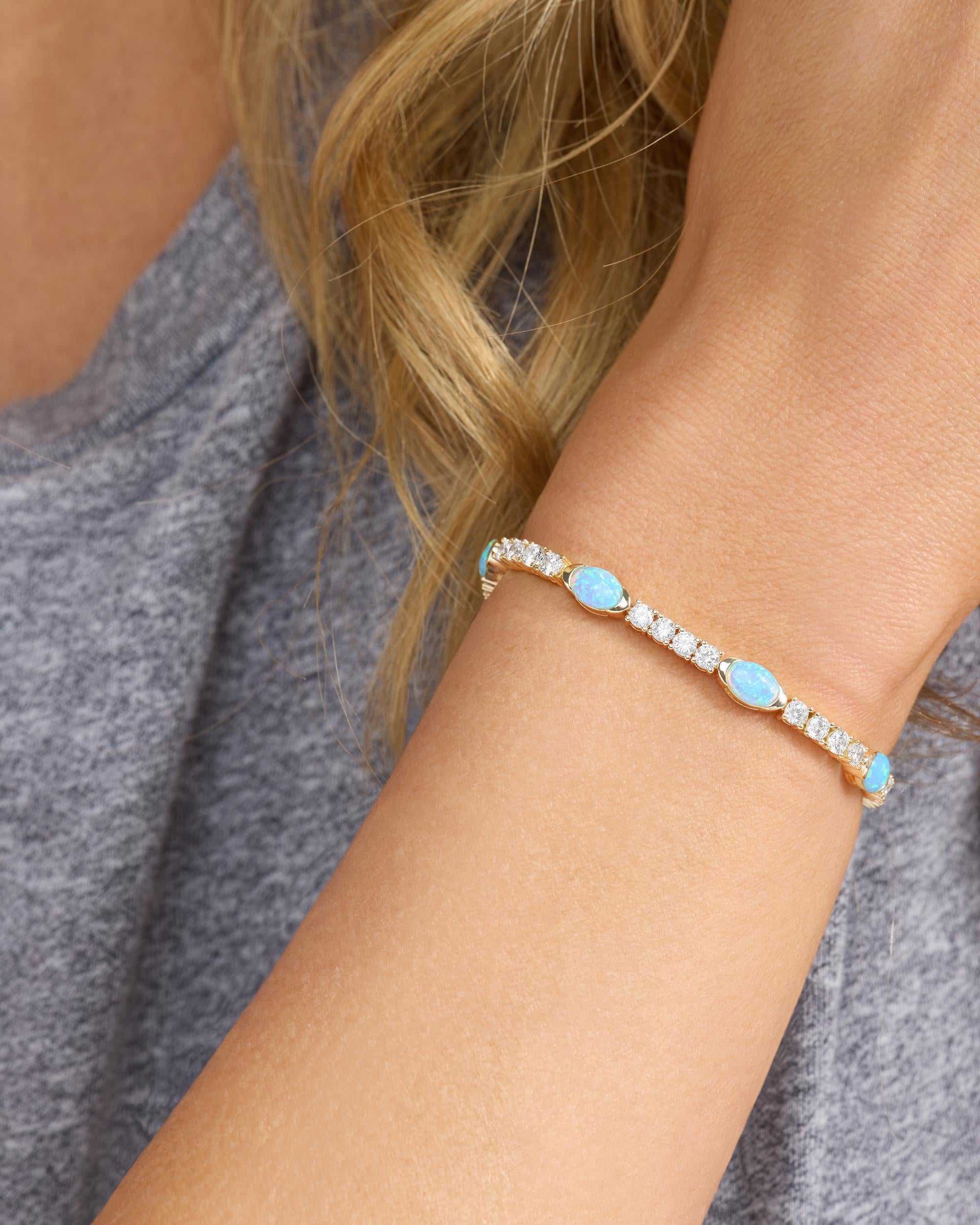 The Maven Tennis Bracelet 3mm - Gold|Blue Opal