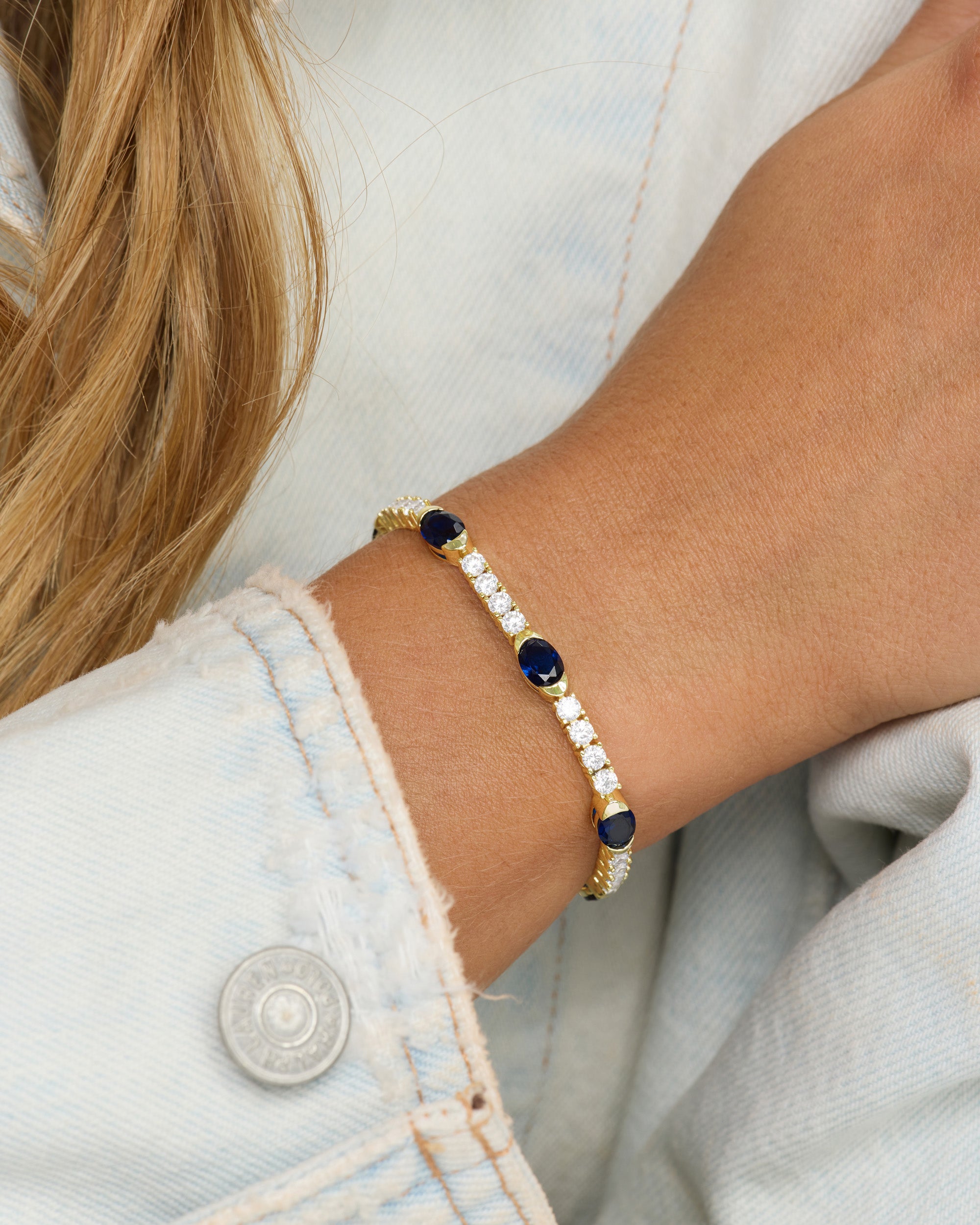 The Maven Tennis Bracelet - Gold|Blue Sapphire