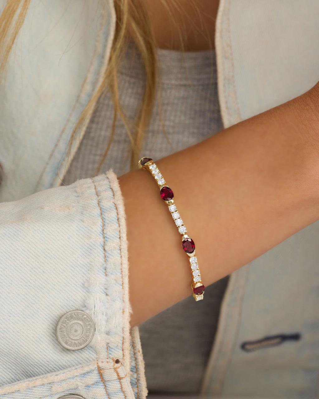 The Maven Tennis Bracelet 3mm - Gold|Ruby