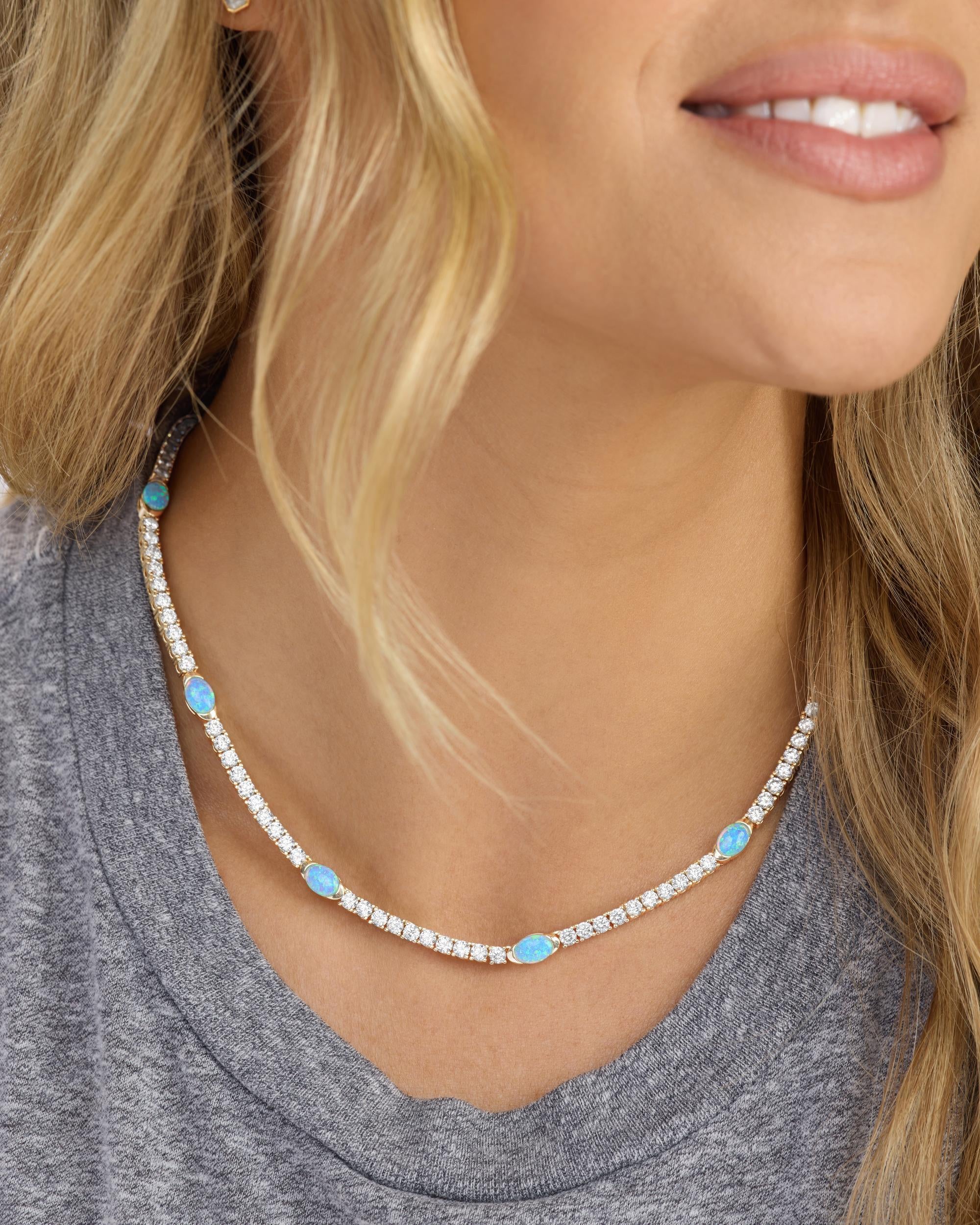 The Maven 3mm Gold Blue Opal Tennis Necklace | Modern Edge