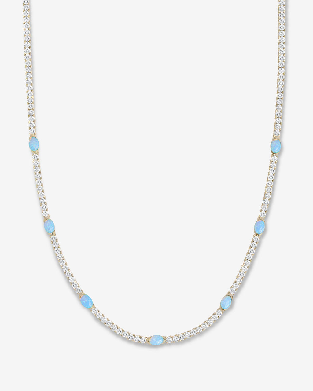 The Maven 3mm Gold Blue Opal Tennis Necklace | Modern Edge
