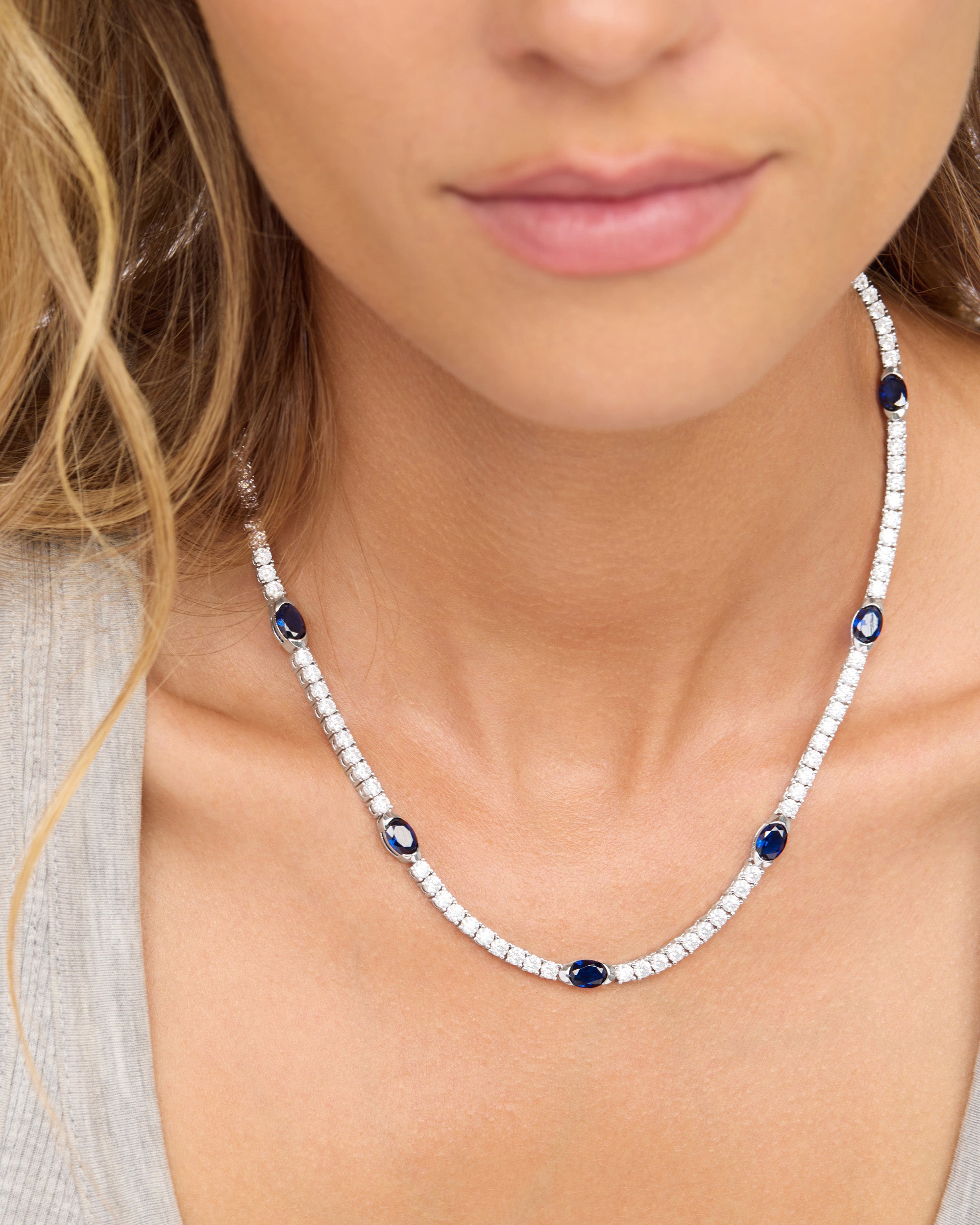 The Maven Tennis Necklace - Silver|Blue Sapphire