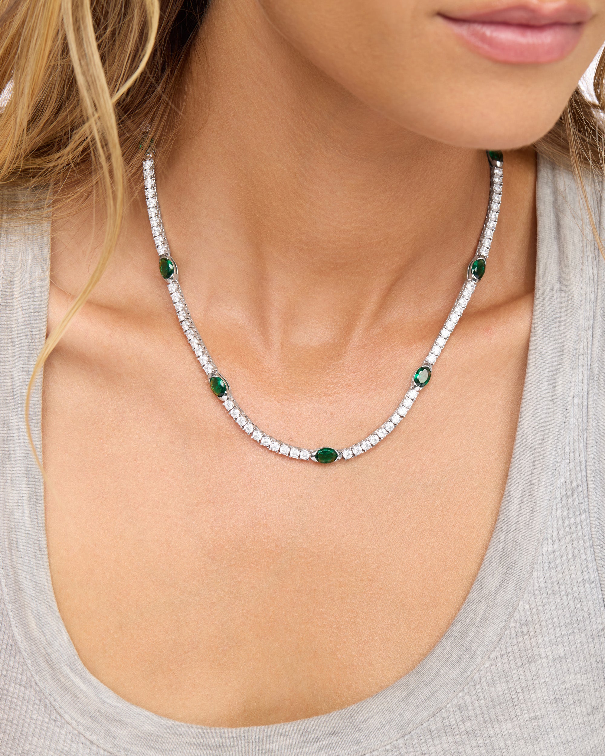 The Maven Tennis Necklace - Silver|Emerald