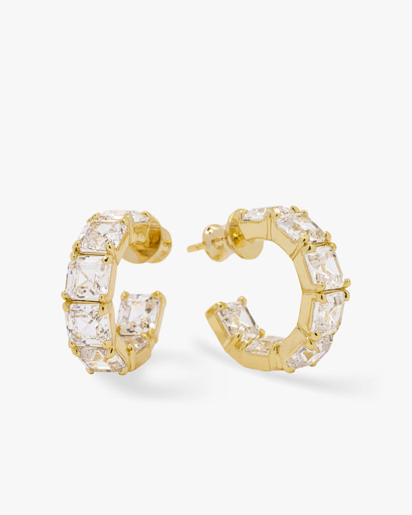 The Queens Hoops .75" - Gold|White Diamondettes