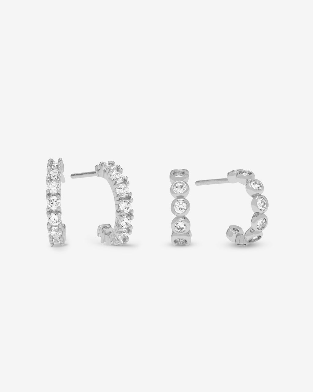 "Theyre So Cute" Huggie Set Silver White Diamondettes