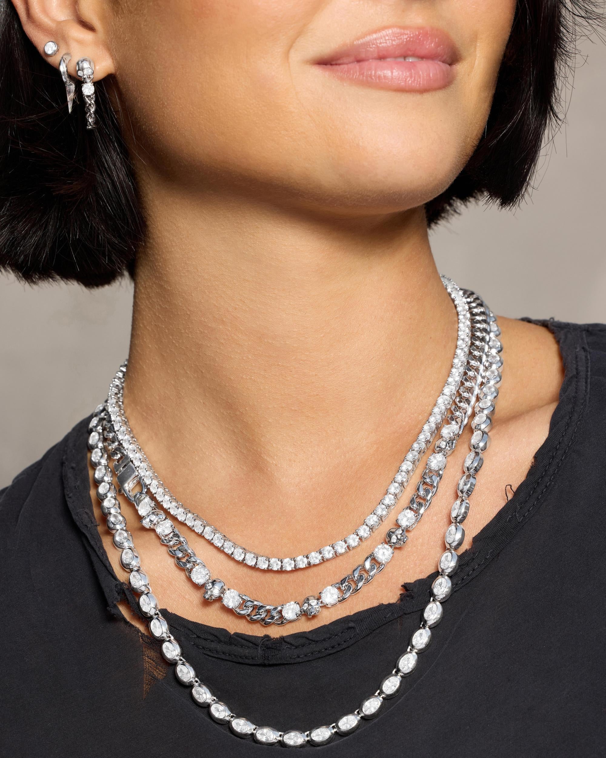 Ride or Die Cuban Chain Necklace 6.8mm - Silver|White Diamondettes