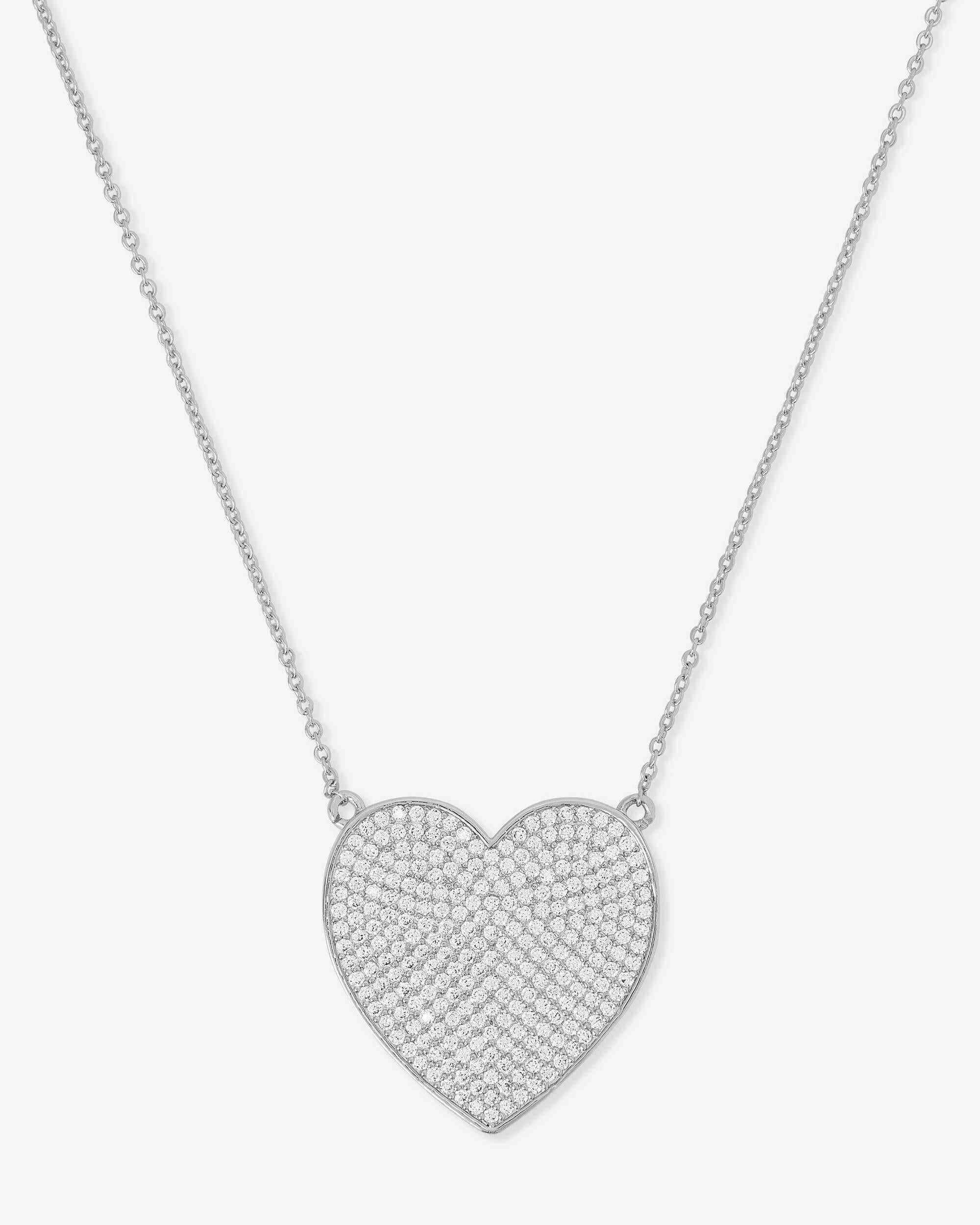 XL You Have My Whole Heart Pavé Necklace - Silver|White Diamondettes
