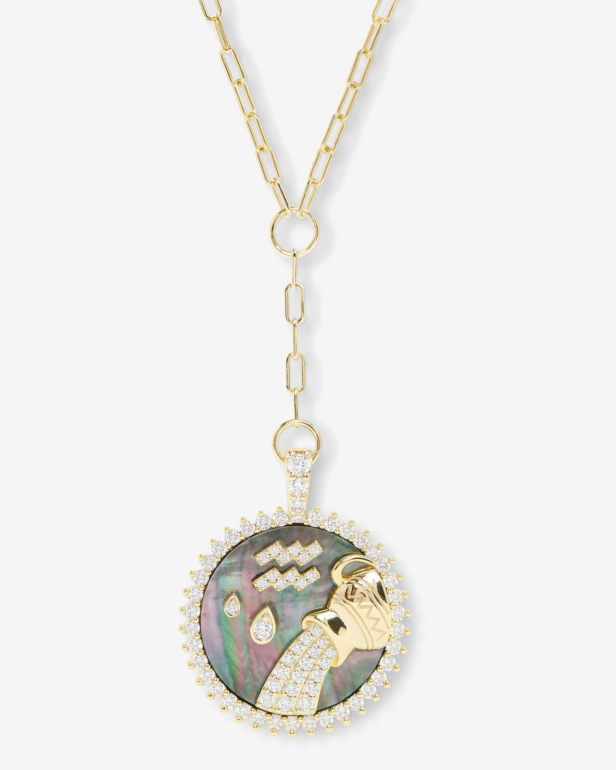 Zodiac Medallion Necklace - Gold|White Diamondettes