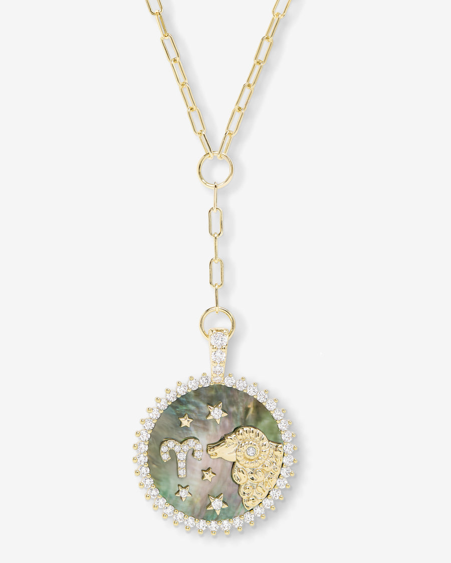 Zodiac Medallion Necklace - Gold|White Diamondettes