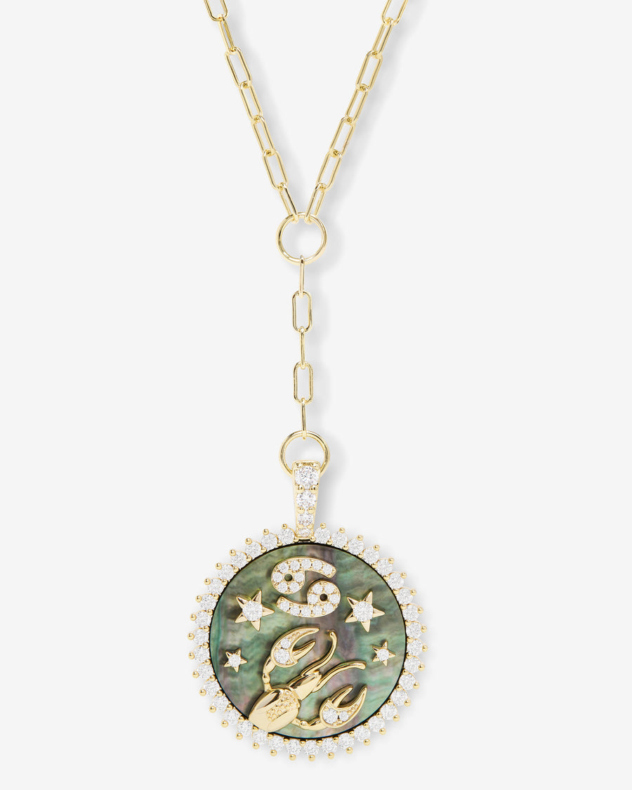 Zodiac Medallion Necklace - Gold|White Diamondettes
