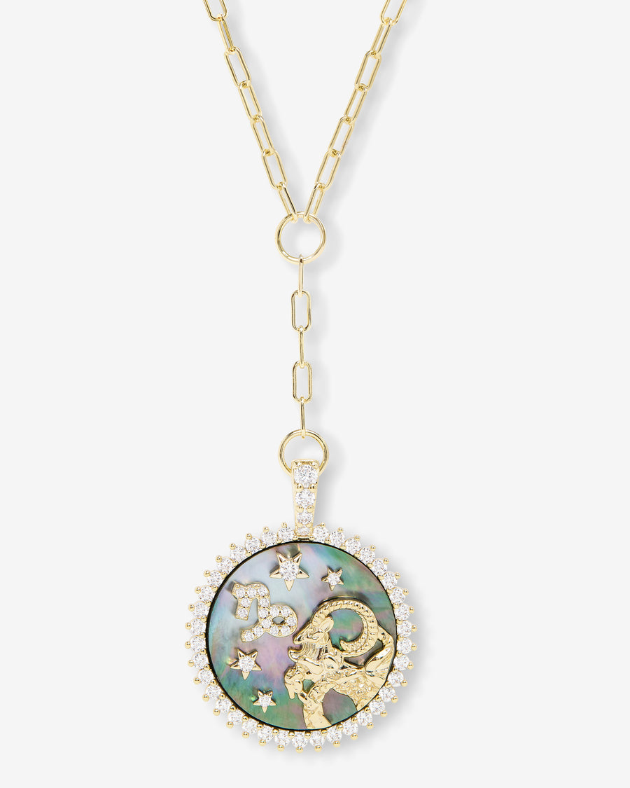 Zodiac Medallion Necklace - Gold|White Diamondettes