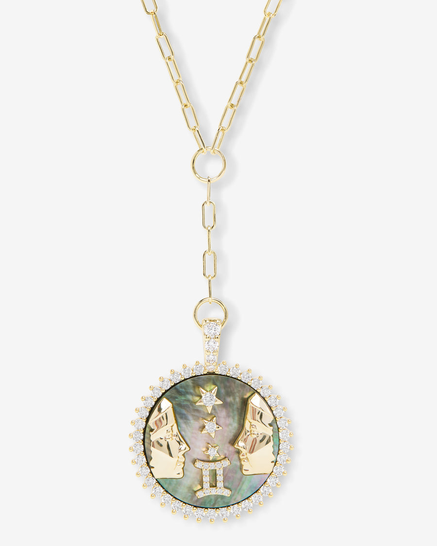 Zodiac Medallion Necklace - Gold|White Diamondettes