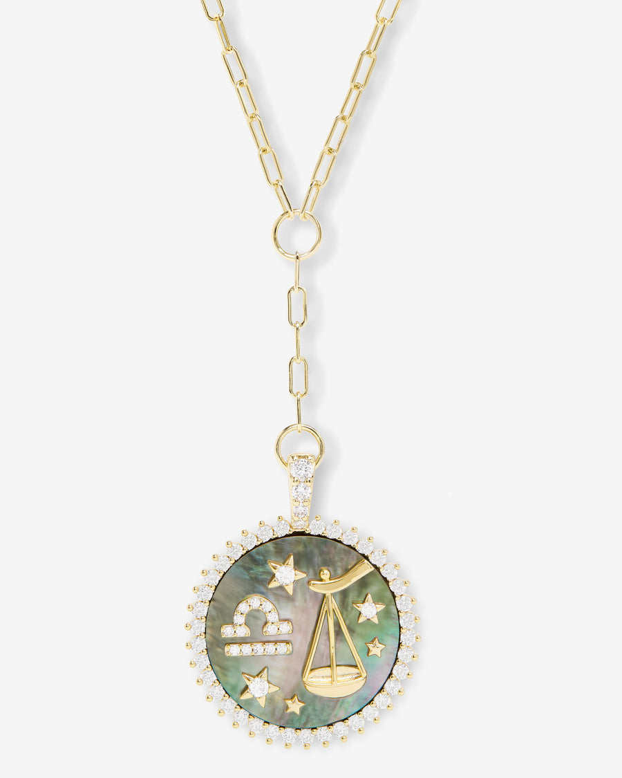 Zodiac Medallion Necklace - Gold|White Diamondettes