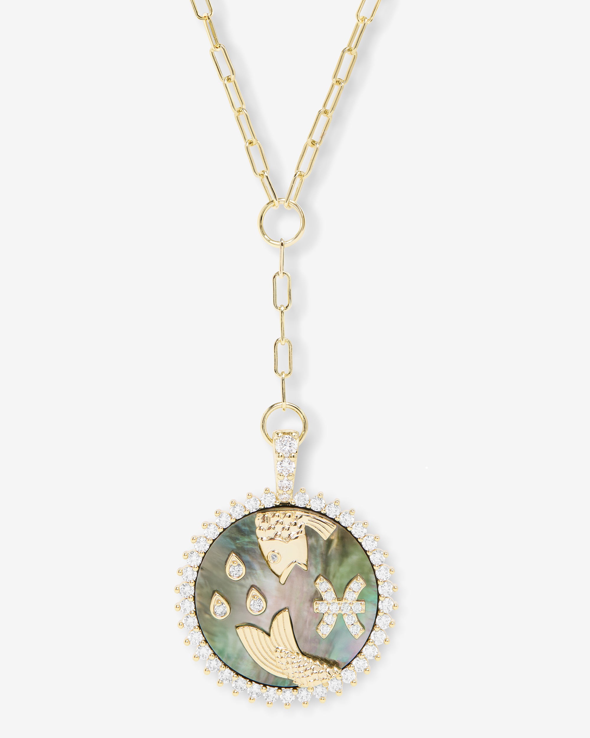 Zodiac Medallion Necklace - Reversible Gold & Mother of Pearl