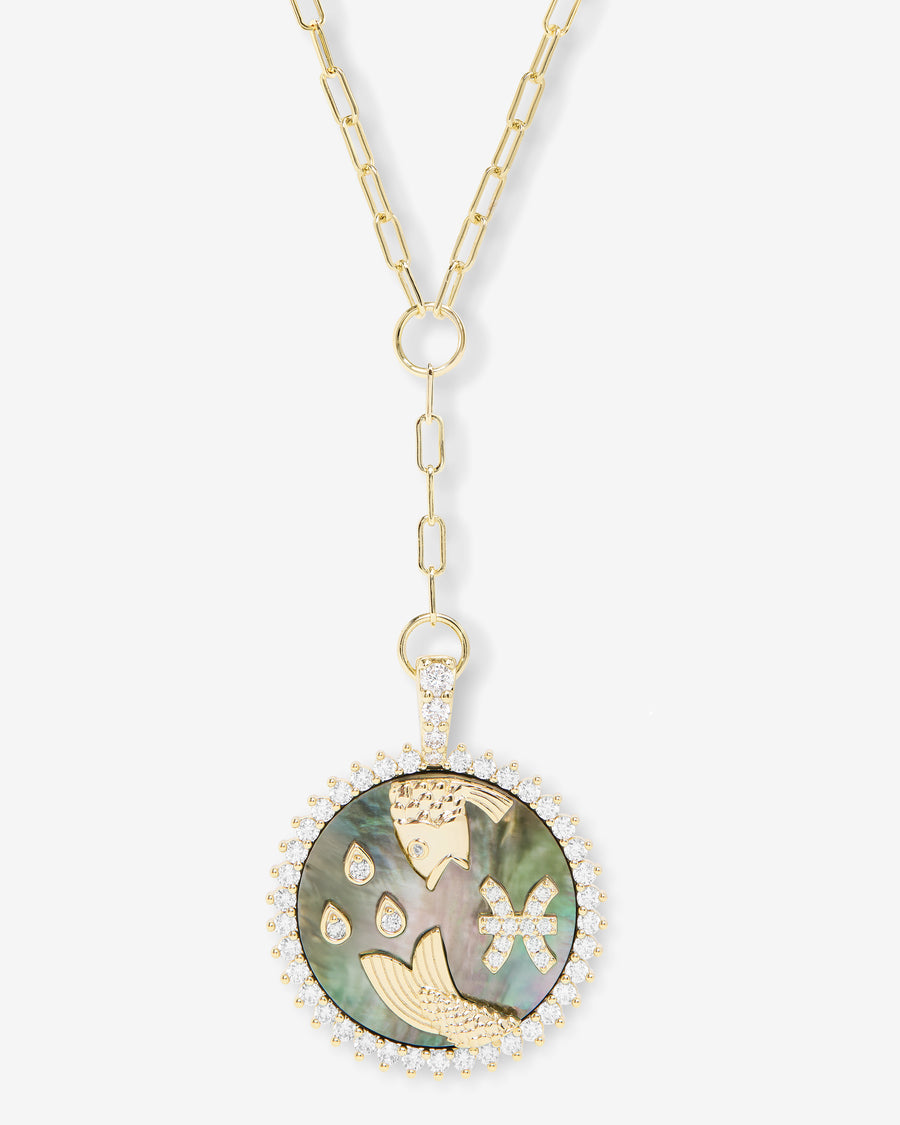 Zodiac Medallion Necklace - Gold|White Diamondettes