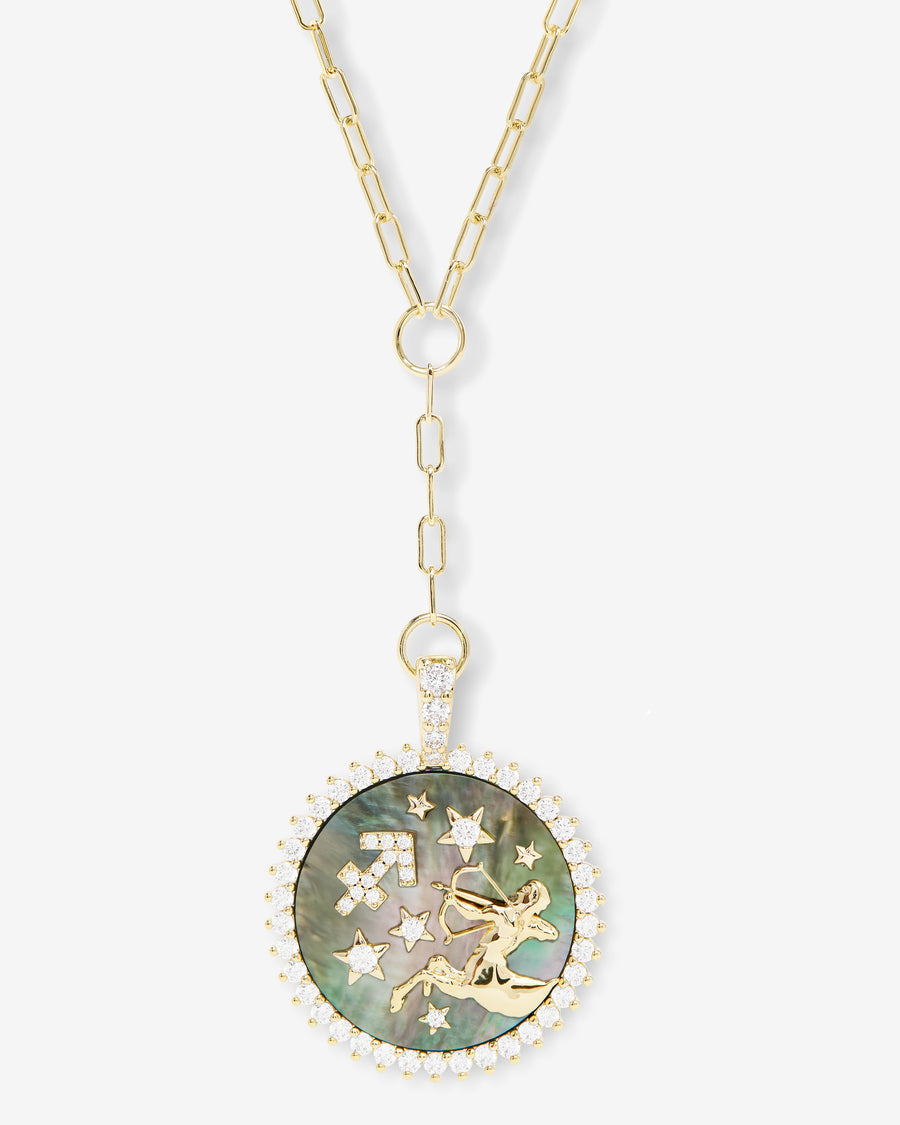 Zodiac Medallion Necklace - Gold|White Diamondettes