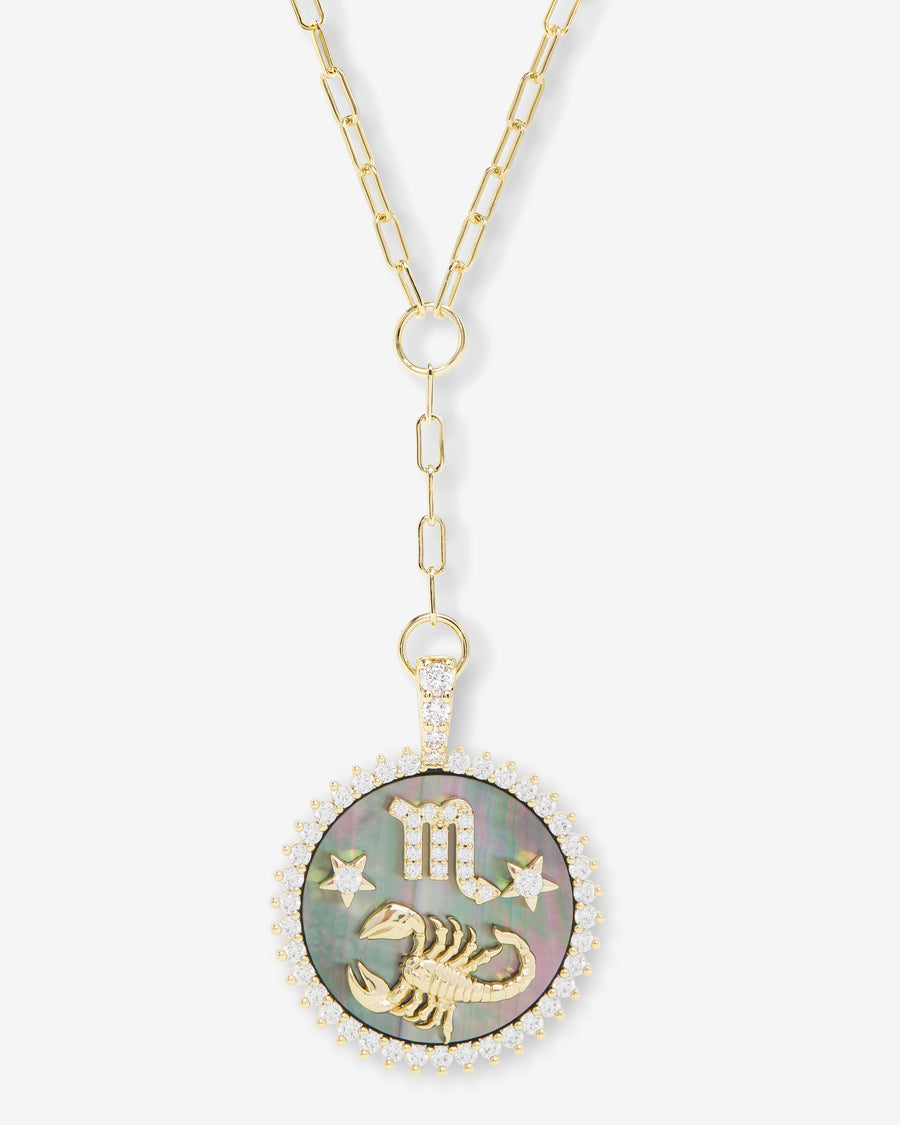 Zodiac Medallion Necklace - Gold|White Diamondettes