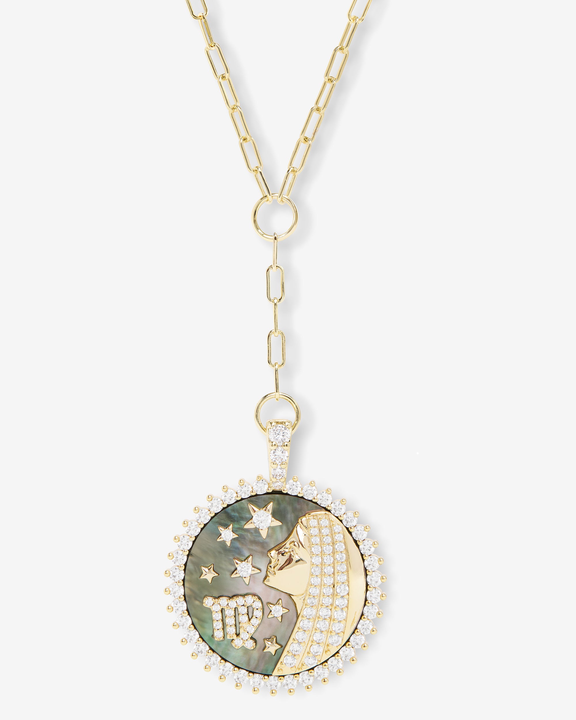 アクセサリー MAISONKITSUNE PROFILE MEDALLION NECKLACE Zodiac Medallion Necklace - Reversible Gold & Mother of Pearl