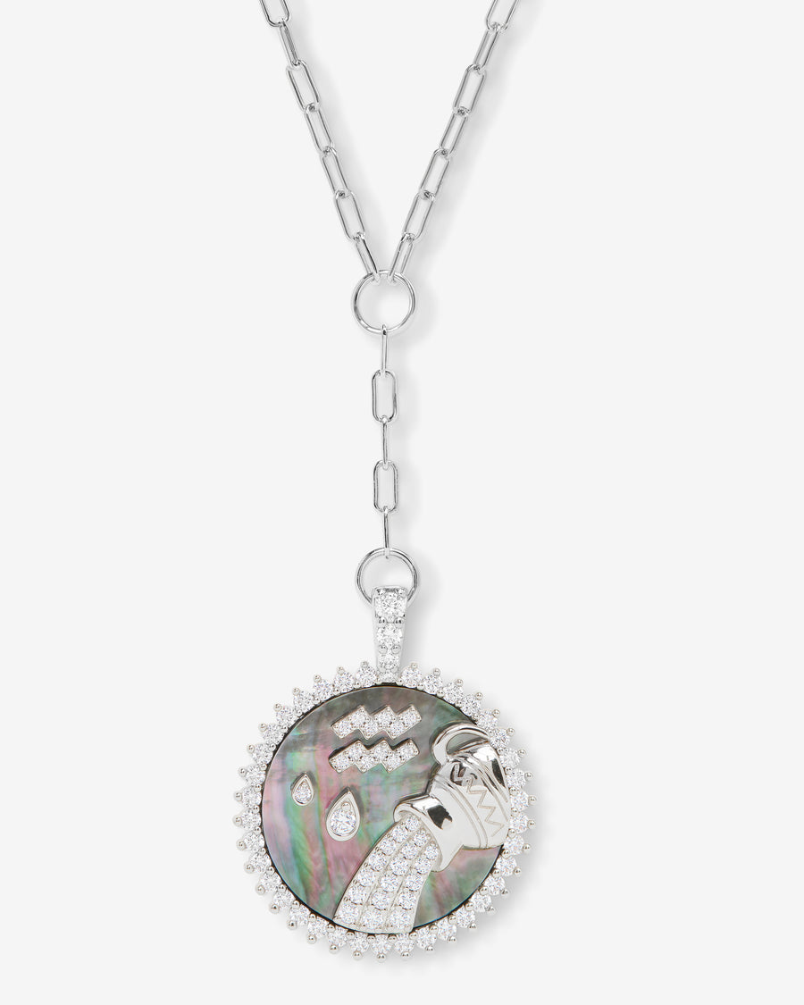 Zodiac Medallion Necklace - Silver|White Diamondettes