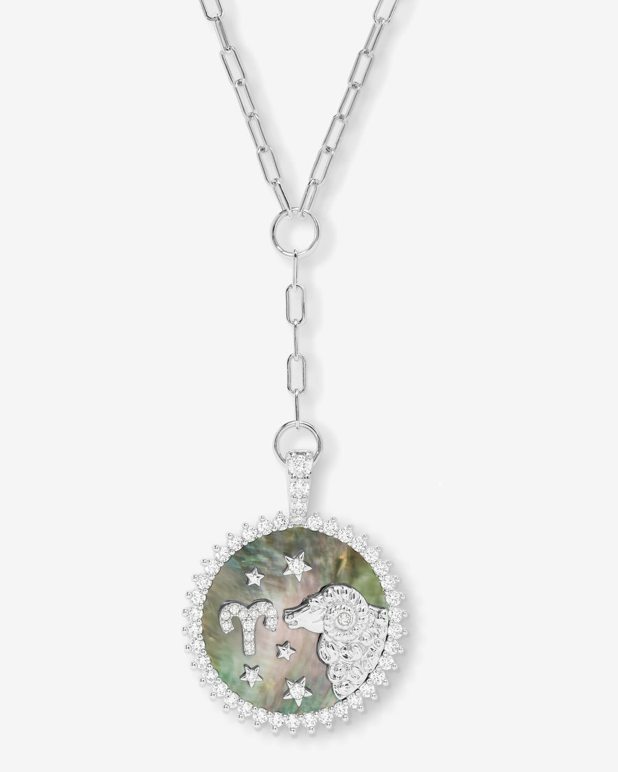 Zodiac Medallion Necklace - Silver|White Diamondettes