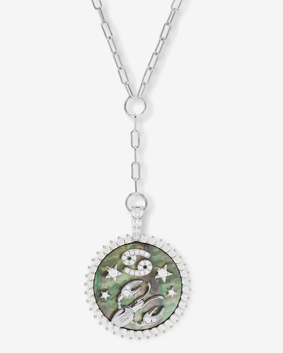 Zodiac Medallion Necklace - Silver|White Diamondettes