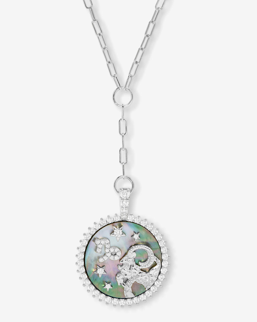 Zodiac Medallion Necklace - Silver|White Diamondettes