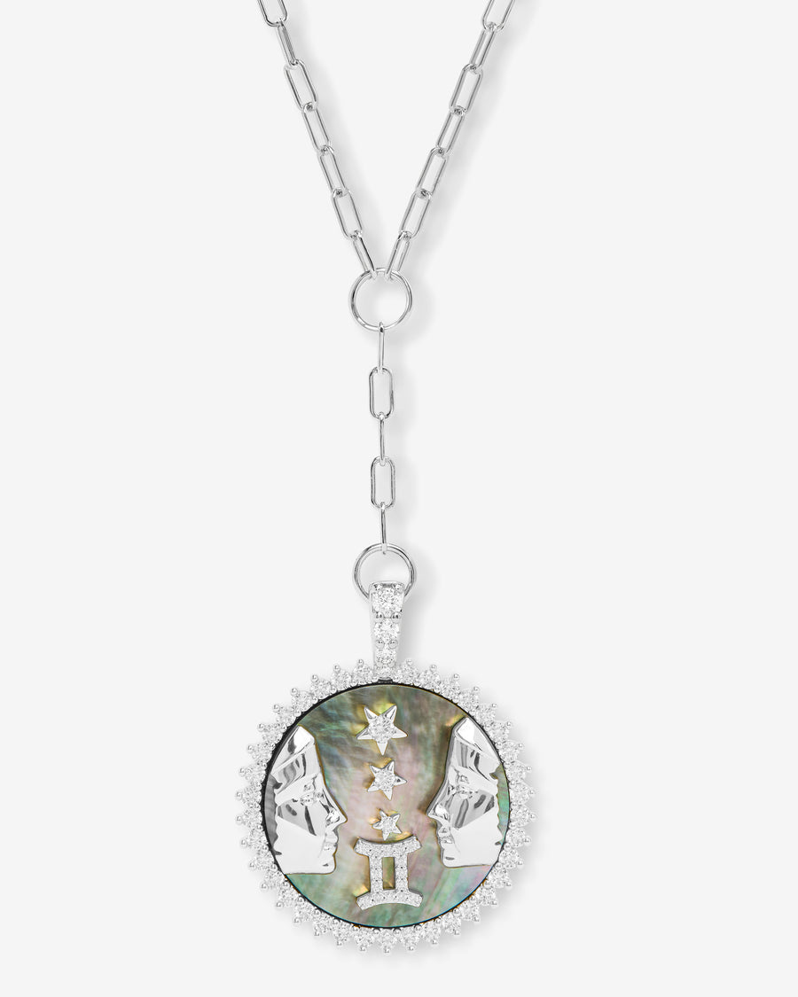 Zodiac Medallion Necklace - Silver|White Diamondettes