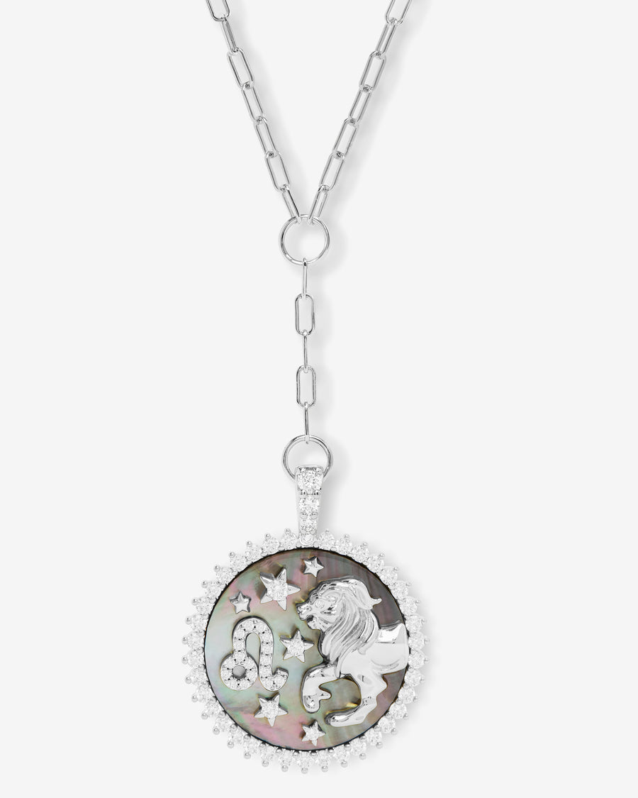 Zodiac Medallion Necklace - Silver|White Diamondettes