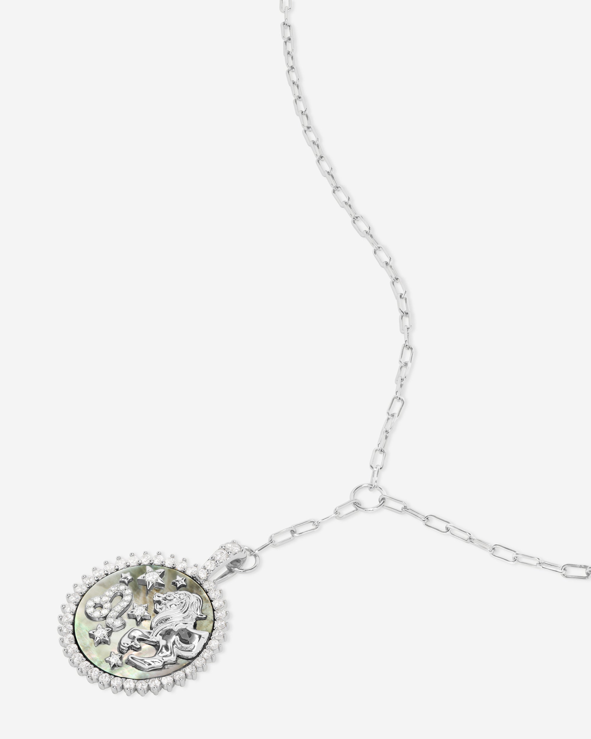 Zodiac Medallion Necklace - Silver|White Diamondettes