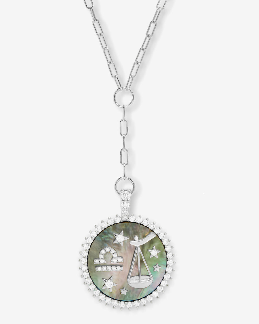 Zodiac Medallion Necklace - Silver|White Diamondettes