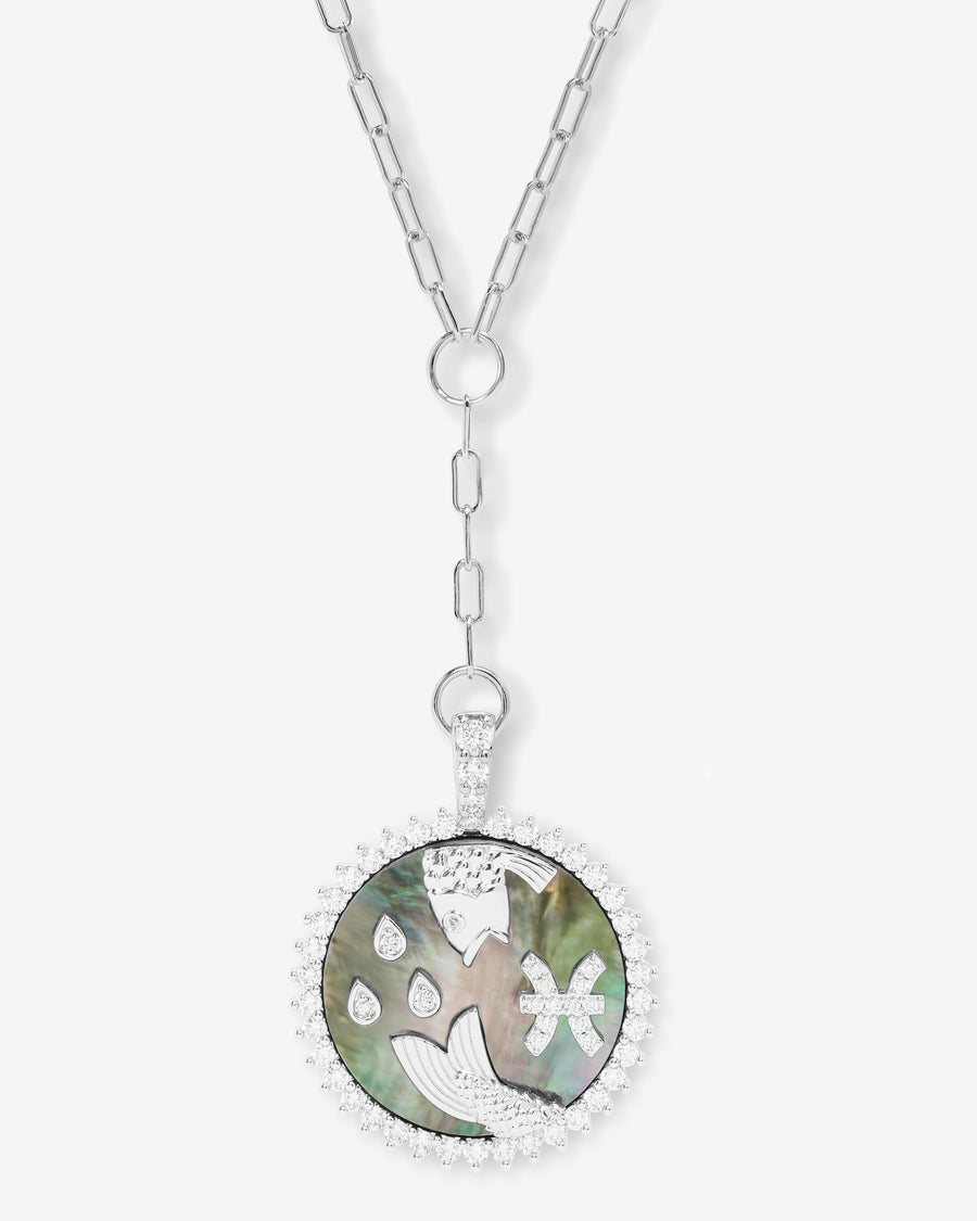 Zodiac Medallion Necklace - Silver|White Diamondettes