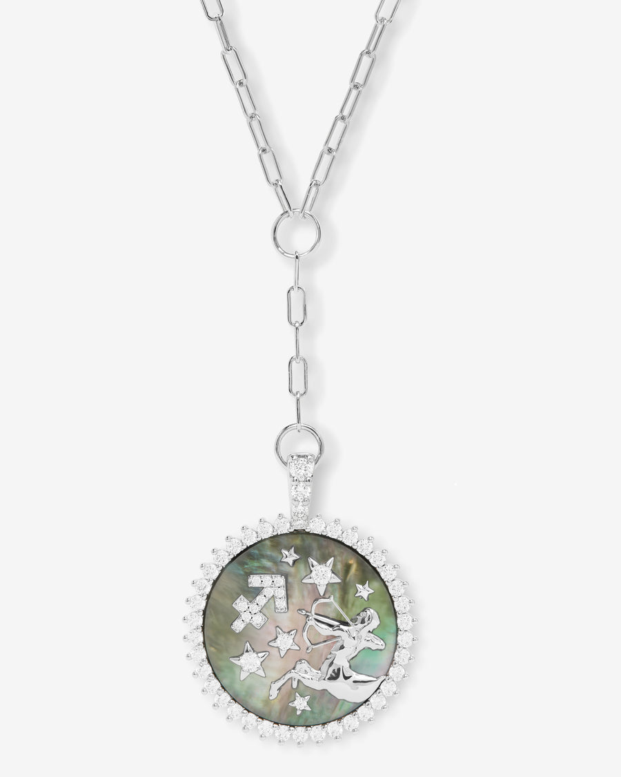 Zodiac Medallion Necklace - Silver|White Diamondettes