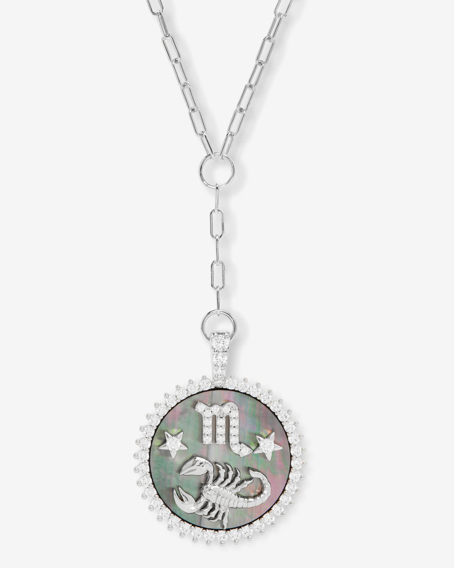 Zodiac Medallion Necklace - Silver|White Diamondettes