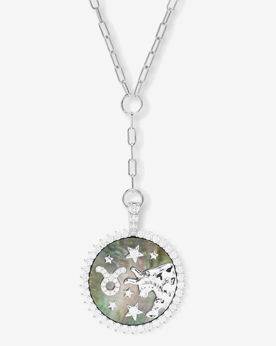 Zodiac Medallion Necklace - Silver|White Diamondettes