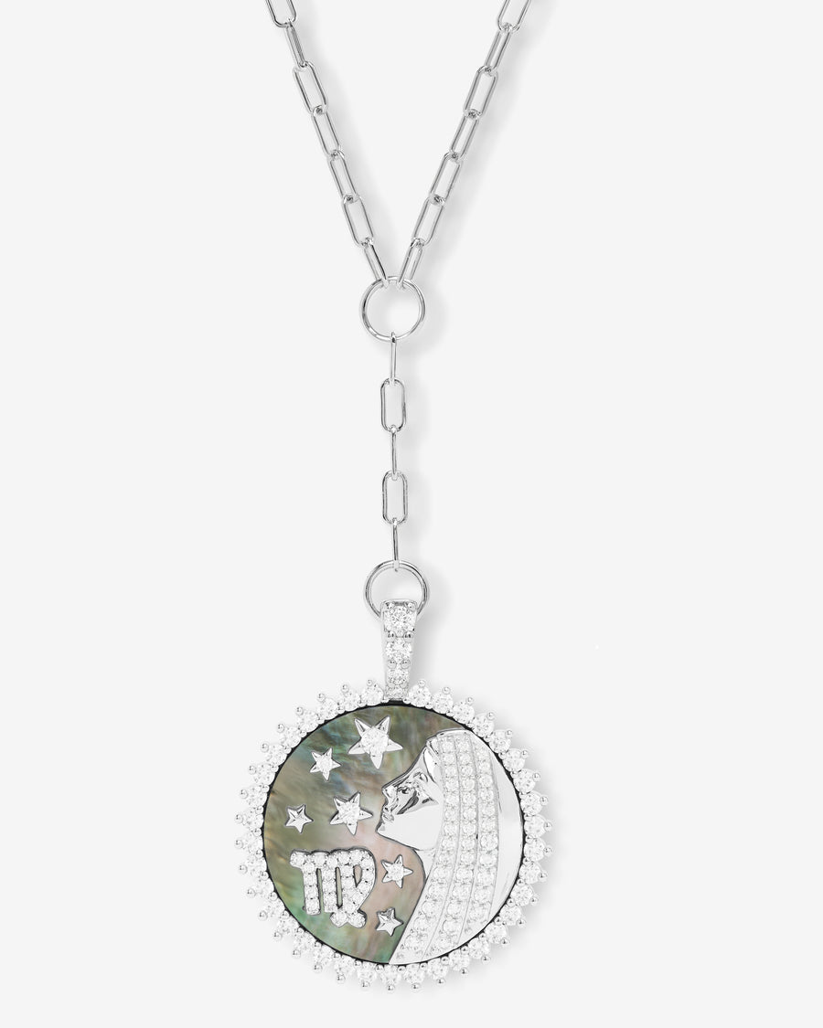 Zodiac Medallion Necklace - Silver|White Diamondettes