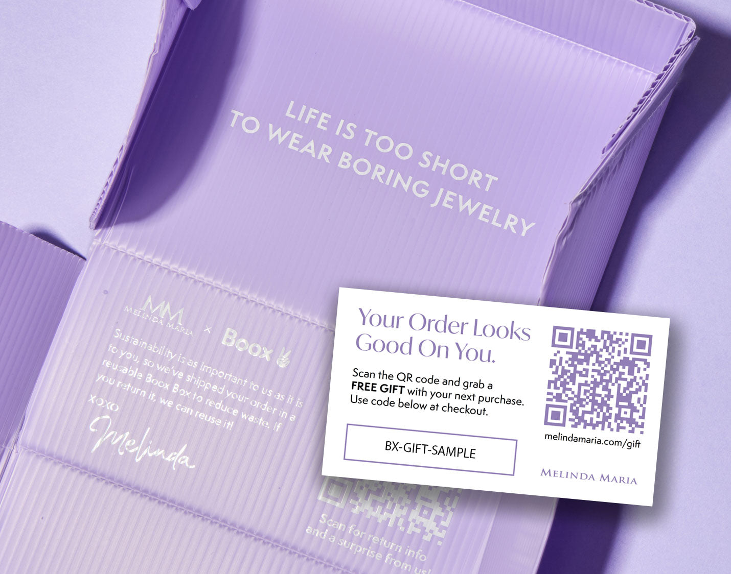 Melinda Maria Shipping Box with free gift offer card