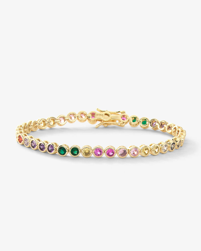 Baroness Tennis Bracelet - Gold|Rainbow Diamondettes