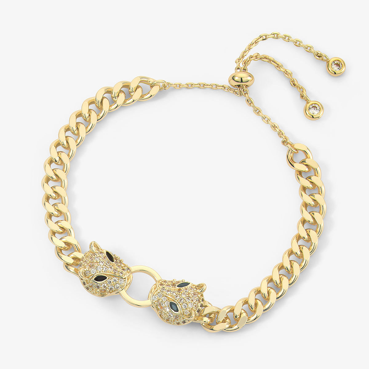Double Jaguar Cuban Bracelet Gold|White Diamondettes