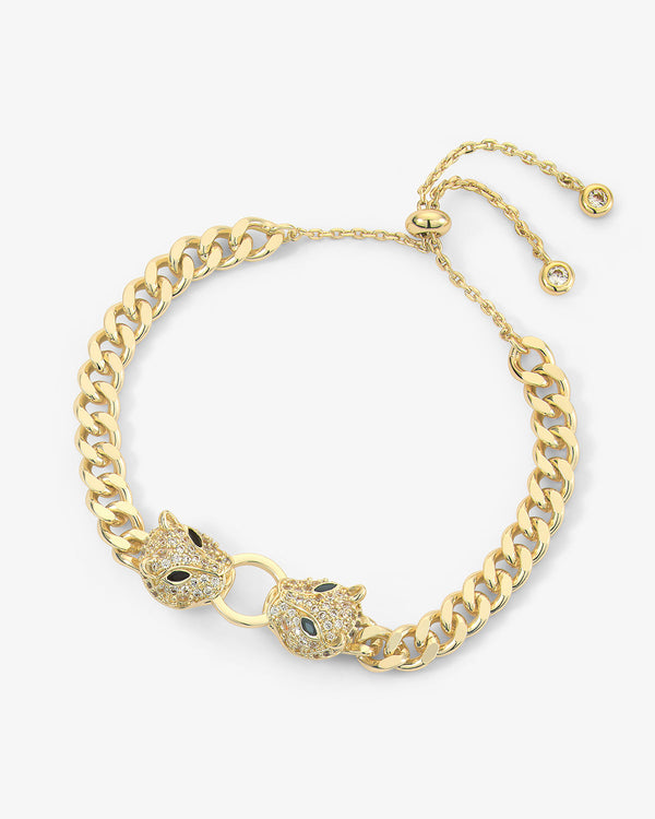Double Jaguar Cuban Bracelet - Gold|White Diamondettes