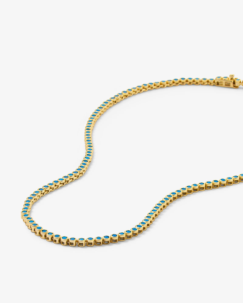 Baby Baroness Tennis Necklace 18" - Gold|Turquoise Diamondettes