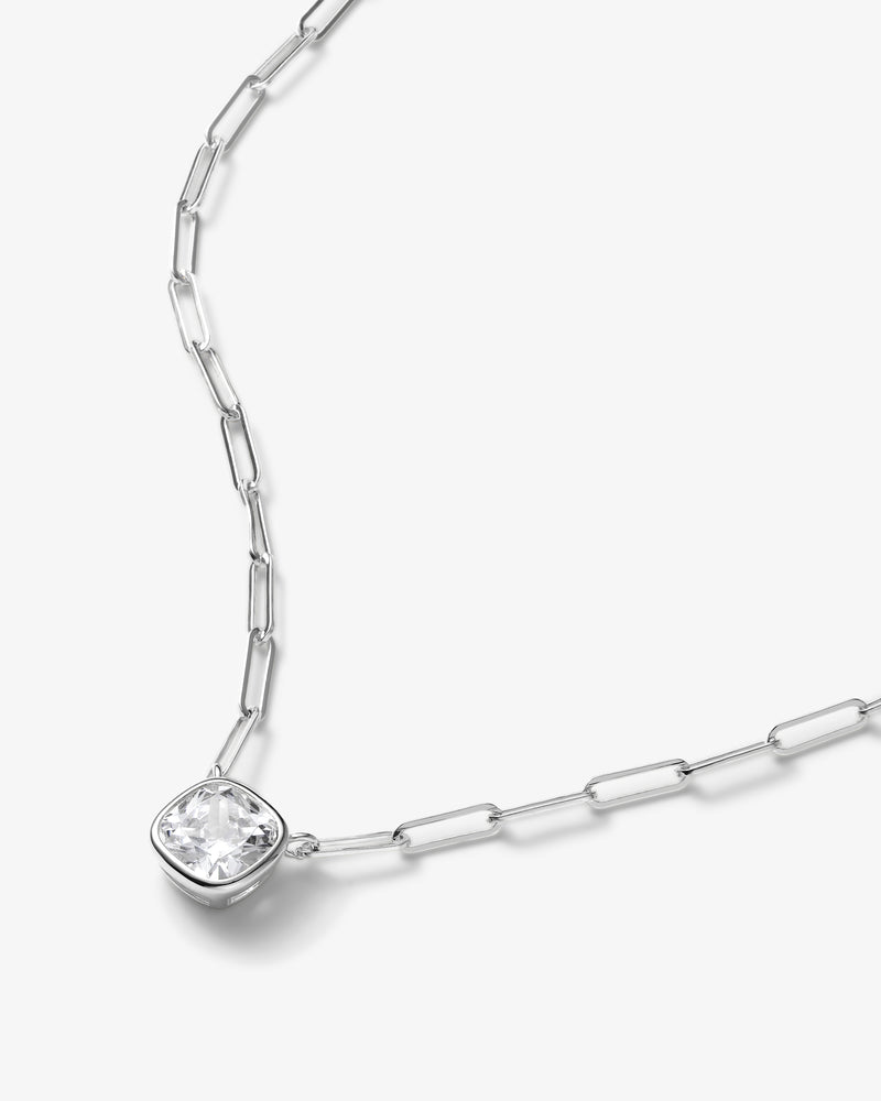 Baby Samantha Single Cushion Necklace - Silver|White Diamondettes