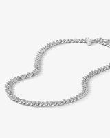 Cassie Pave Cuban Chain Necklace - Silver|White Diamondettes - 6mm