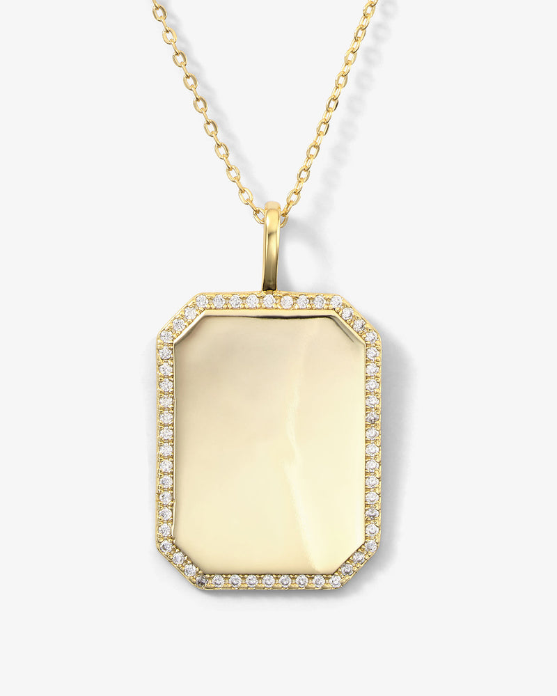 #TAGME Large Dog Tag Charm Necklace - Gold|White Diamondettes