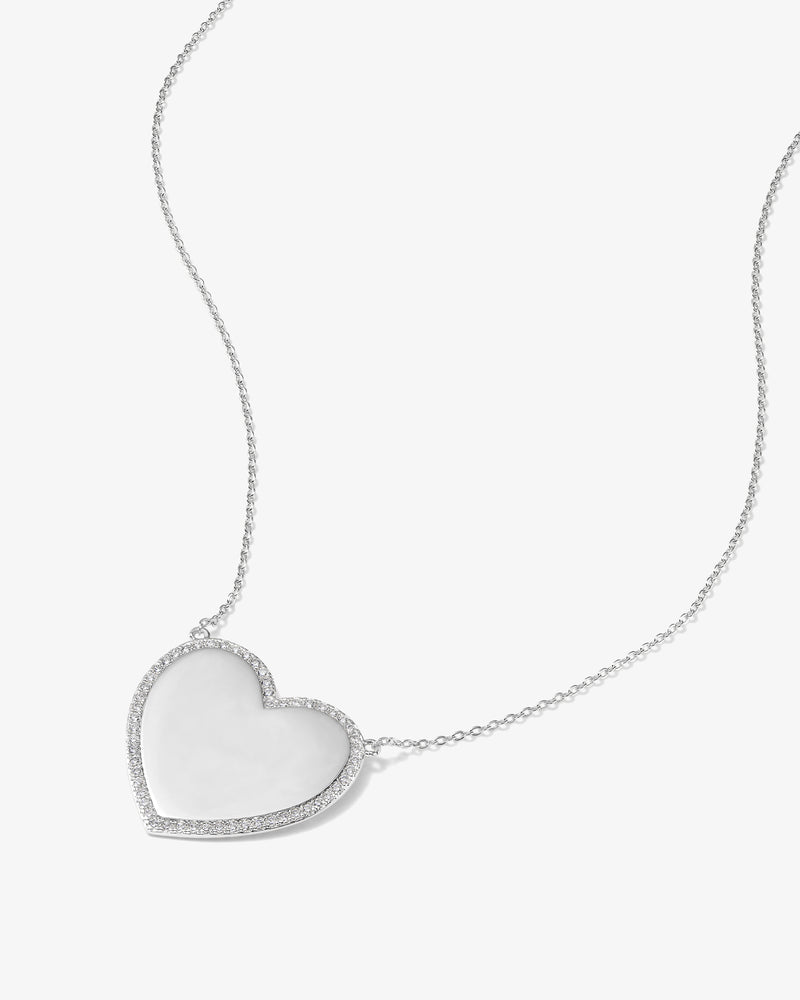 XL You Have My Heart Pave Necklace 15" - Silver|White Diamondettes