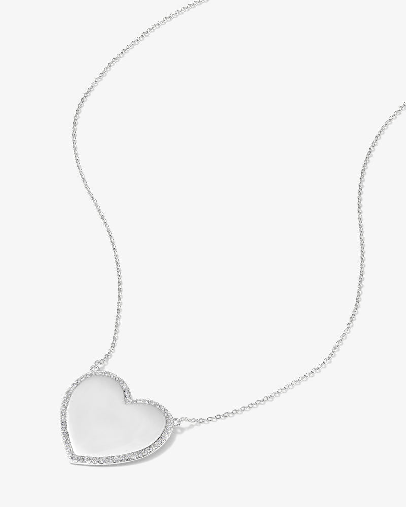 XL You Have My Heart Pave Necklace 18" - Silver|White Diamondettes