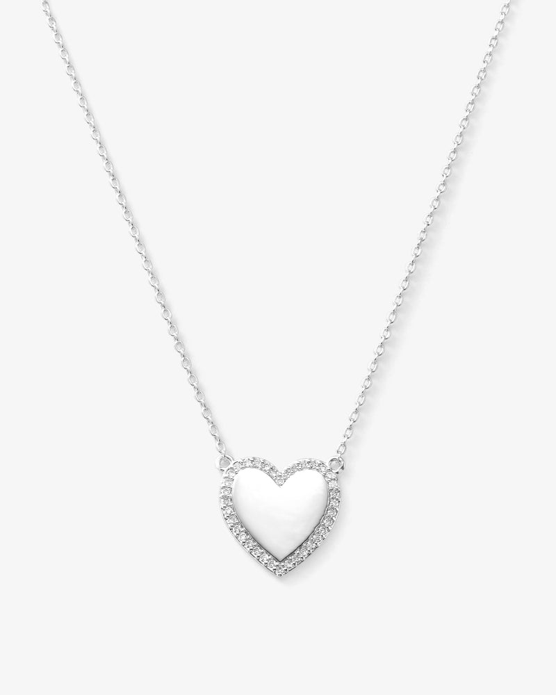 You Have My Heart Pave Necklace 15" - Silver|White Diamondettes