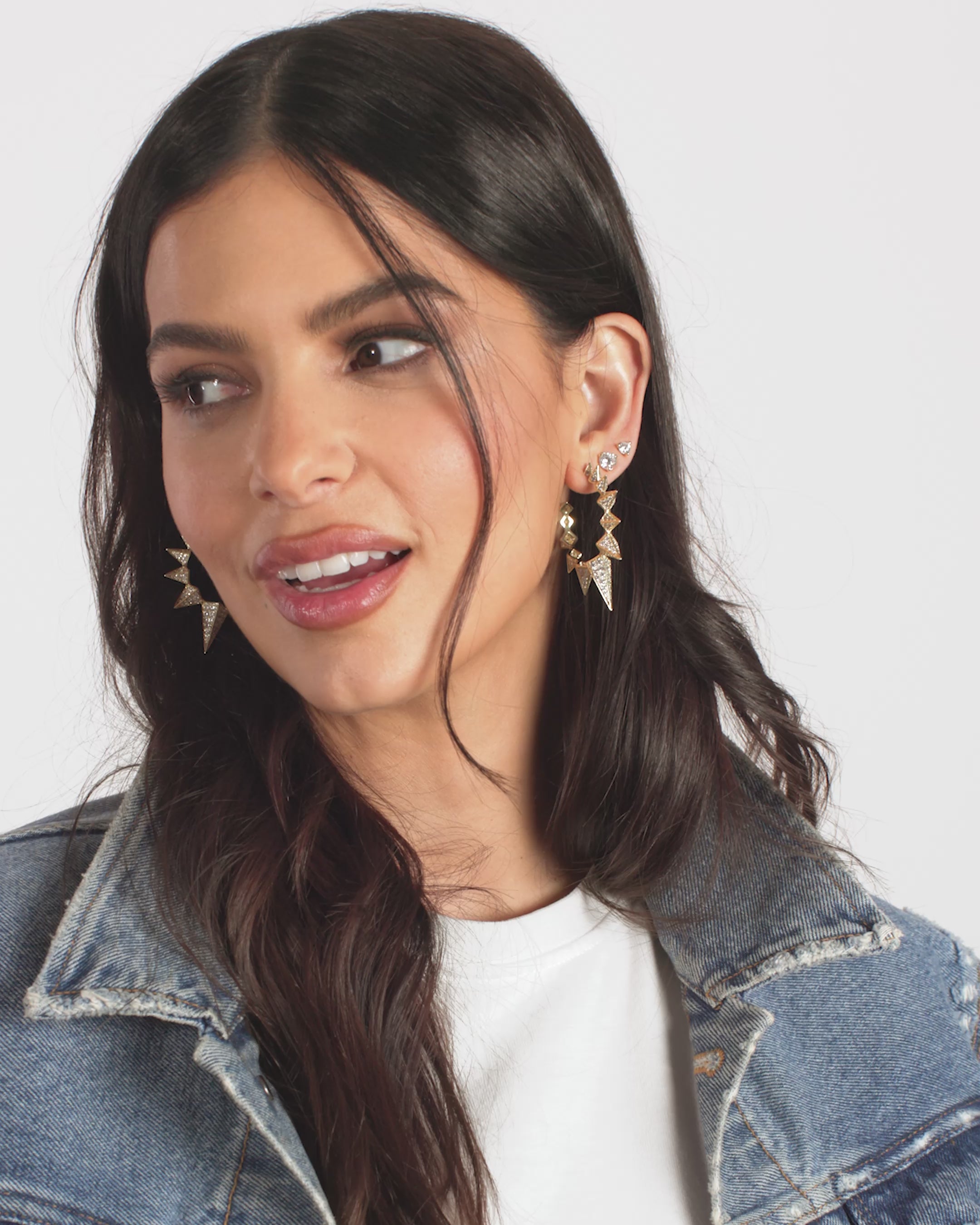 Mama Gabriella Pavé Spiked Hoops - Gold|White Diamondettes