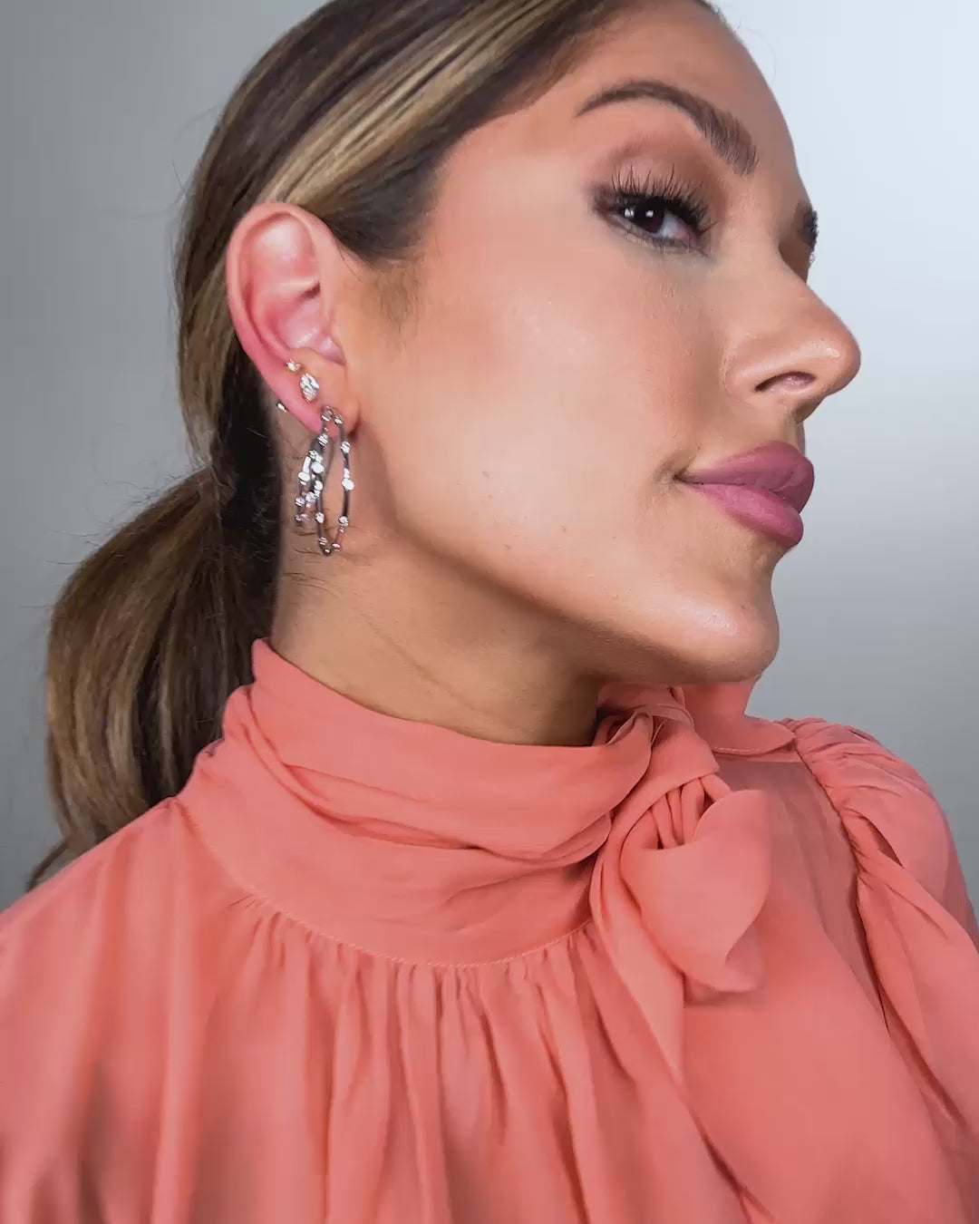 Big Ass Doubled Hoops 1.5" - Silver|White Diamondettes