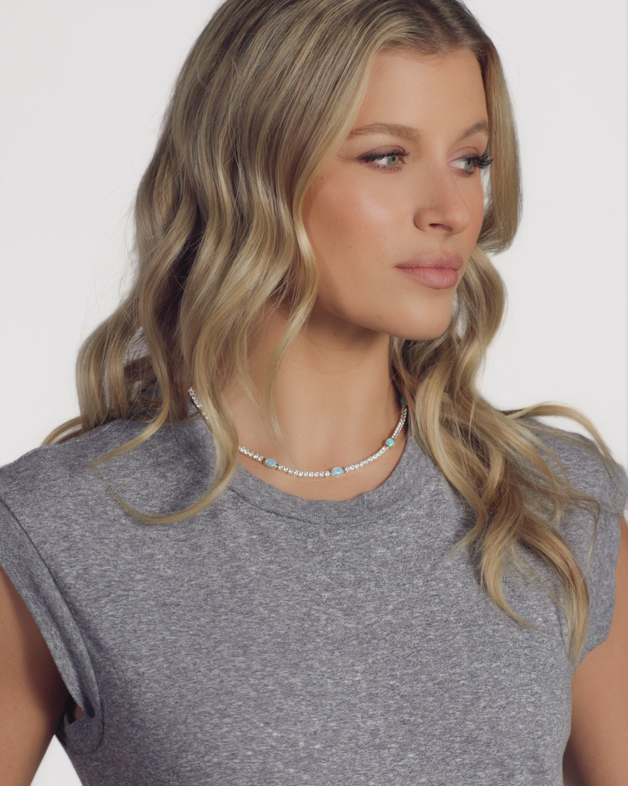 The Maven 3mm Gold Blue Opal Tennis Necklace | Modern Edge
